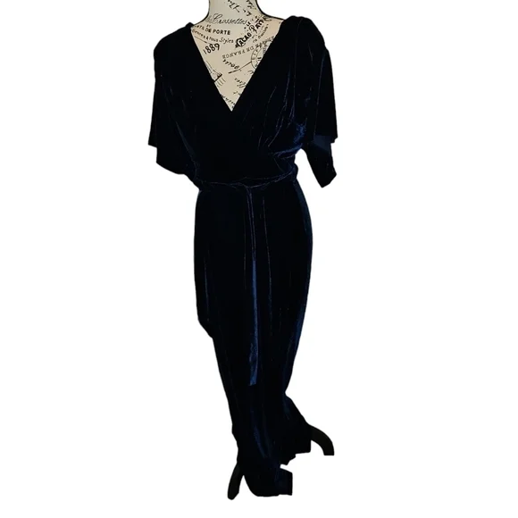 MODCLOTH X COLLECTIF NAVY BLUE VELVET LONG DRESS SIZE UK 10 USA S - Picture 1 of 3